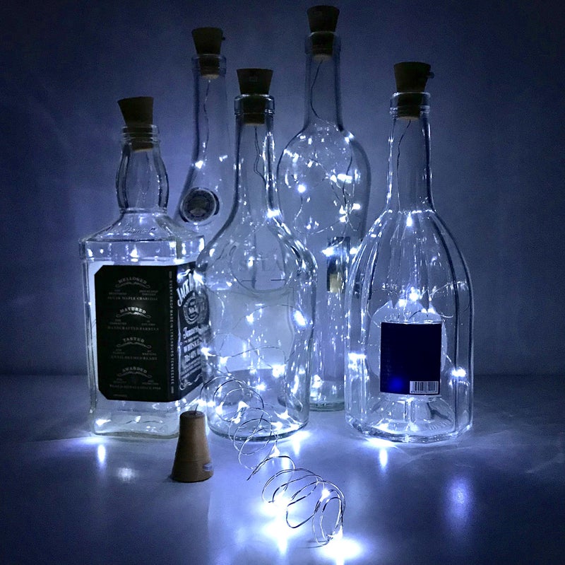 NiniTe LIGHTS 6 عبوات من أضواء زجاجات النبيذ بالطاقة الشمسية، 20 LED مقاومة للماء من النحاس، أضواء شمسية لحفلات الزفاف وعيد الميلاد، في الهواء الطلق، العطلات، الحديقة، الفناء، ديكور الممر (أبيض بارد) - Image 2